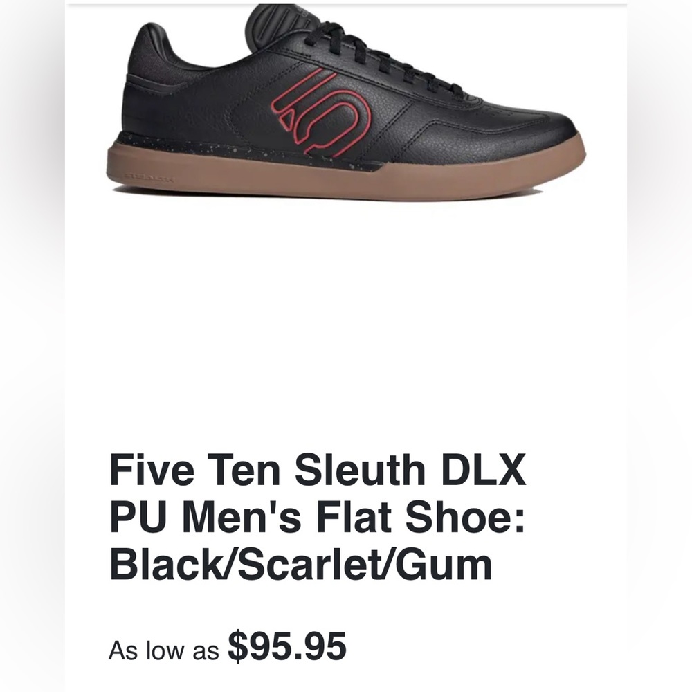Five Ten Sleuth DLX PU Men's Flat Shoe: Black/Scarlet/Gum size 12 US
